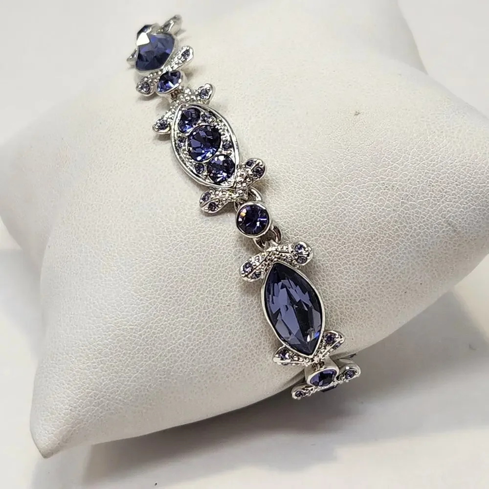 Givenchy Purple Clear Crystal Silver Tone Bracelet Designer Costume Jewelry
